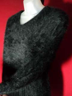 TESORI Black THICK HAIRY 80% FURRY Angora Sweater Small  