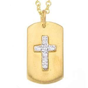  Unique 14k Yellow gold with White diamonds cross dog tag pendant 