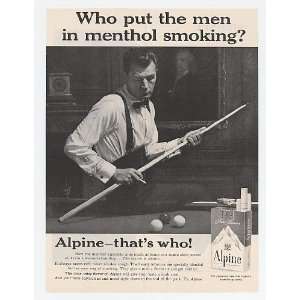  1961 Alpine Menthol Cigarette Man Playing Pool Print Ad 