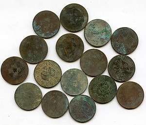 Lot of 16 unsorted large bronze 20 cash coins, 1900 1930  