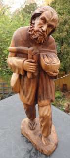 Antique Folk Art Hand Carved Mahogany Large Peasant Statue Peasant 