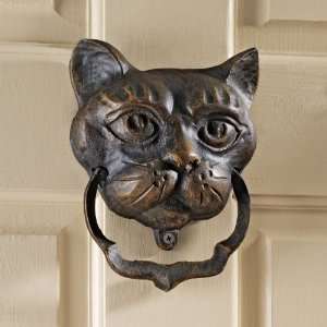   Antique Replica Black Feline Cat Iron Door Knocker