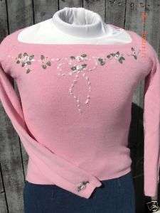 JANE DOE Pink Unique LS Sweater Beads & Bows S L@@K  