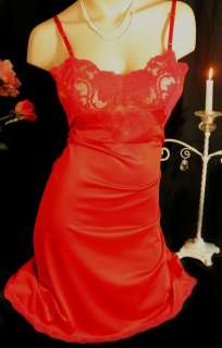 Vtg ~ROMANTIC RED~ Antron Nylon Nightgown Gown Slip S 34  
