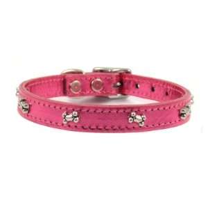    22 Metallic Pink Bones Leather Dog Collar By Furry: Pet Supplies