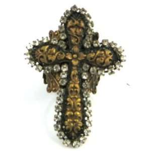  New Twiggs Bronze Clear Crystal Cross Adjustable Ring 
