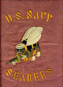 Great WWII Embroidered US Navy Seabees Pillowcase Cover  