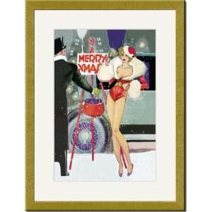  Gold Framed/Matted Print 17x23, Sexy Santa Girl Rings for 
