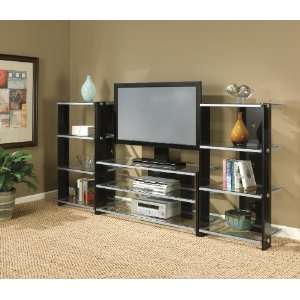   Black, Silver and Glass Entertainment Center with TV Stand Home