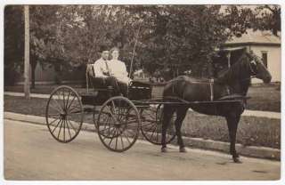 RPPC Horse Drawn Buggy Carriage Pulling a Couple  