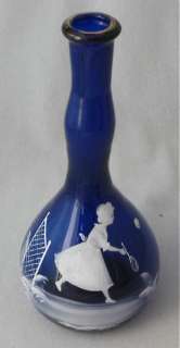 Cobalt blue MARY GREGORY art glass barber bottle  