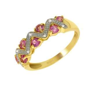    9ct Yellow Gold Pink Sapphire & Diamond Ring Size: 9: Jewelry