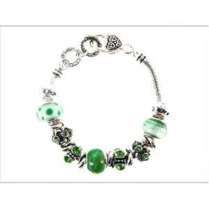  Silver Tone Linked Braclet with Clover Green Accented Charms True 