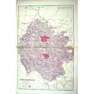  Antique Map 1883 Herefordshire England Leominster Hereford Ledbury