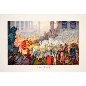 1943 Color Print Roman Triumph Warrior Chariot Cityscape Celebration 