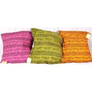  Three Cushion Covers from Ranthambore with Block Printed 