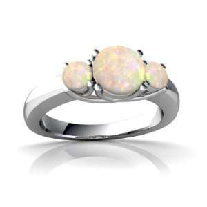  14K White Gold Round Genuine Opal Trellis Ring Size 7.5 Jewelry