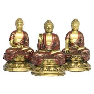  Buddha Statues 4.5H, Set of 3, Gold and Red Finish 