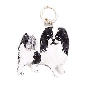  0.925 Sterling Silver and Enamel Japanese Chin Dog Pendant 