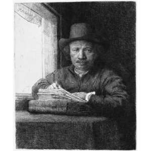  Oil Painting Rembrandt drawing at a window Rembrandt van 