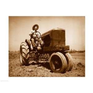  Farmer Plowing a Field with a Tractor 18.00 x 24.00 Poster 