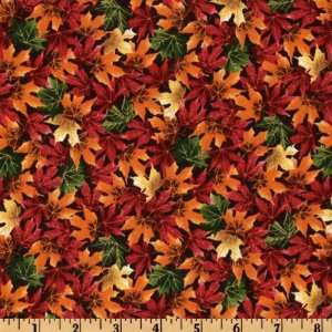  44 Wide Autumn Leaves Tossed Brown/Red Fabric By The 