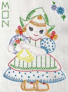 DUTCH GIRLS   EMBROIDERED DISH TOWELS  