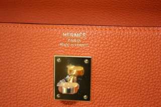 HERMES Kelly 40 Supple Orange Clemence Gold Hardware  