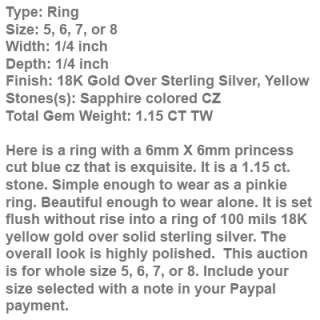 NEW REAL 18K GOLD on 925 STERLING RING & BLUE CZ WITH FAST FREE 