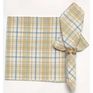 : Durable Hand Woven 100% Cotton White, Blue and Yellow Plaid Napkins 