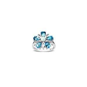  ZALES Pear Shaped Blue Topaz and Lab Created Opal Flower 