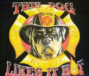 New THIS DOG LIKES IT HOT/FIRE/RESCUE T Shirt Black LRG  