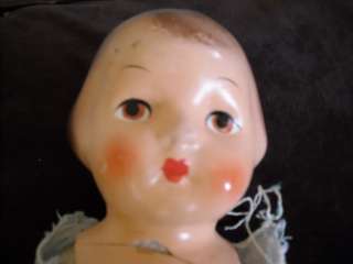 primitive antique vintage baby doll composition head cloth body her 