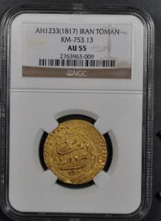 AH1233 (1817) NGC MAU55 IRAN GOLD TOMAN KM 753.13 QAJAR DYNASTY  