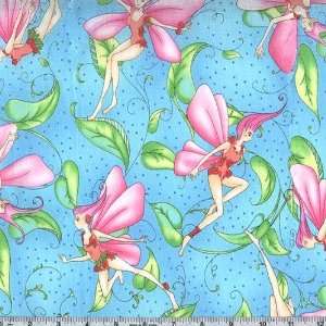   Floating Fairies Blue Fabric By The Yard: Arts, Crafts & Sewing