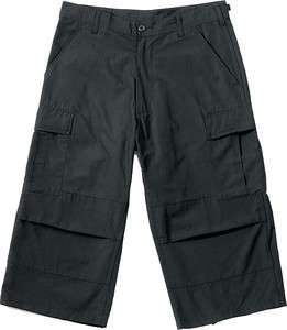 Black Mens Capri Pants 6 Pocket Cargo Shorts  