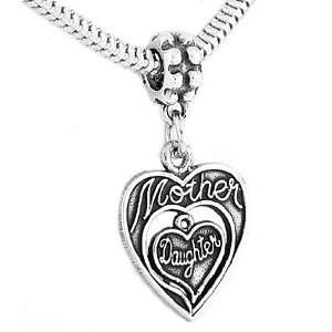  Silver Mother Daughter Double Heart Dangle Bead Charm 