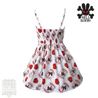 HELL BUNNY Gypsy Lola Web & Roses White Mini Dress 8 16  