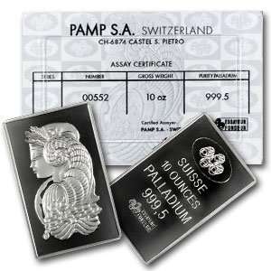  10 oz Pamp Suisse Palladium Bar (w/Assay) .999 Fine 