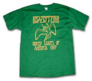 Led Zeppelin 1977 US TOUR SWAN SONG KELLY GREEN T Shirt  