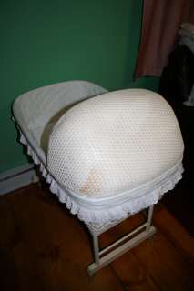   White Wicker Baby Bassinet and Fitted Mattress with liner  