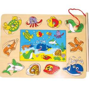    Ocean Life 2   Wooden Magnetic Fishing Puzzle Play: Toys & Games