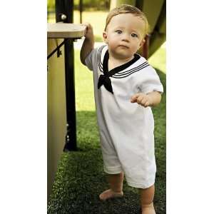  #703 Navy 1pc White Sailor Suit, Creeper 6 9 Months Baby