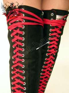 186 shoe lace THIGH HIGH TOP CHUCK CONVERSE BOOTS RED  