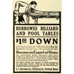 : 1911 Ad E T Burrowes Co Billiard Pool Tables Portland Maine Player 