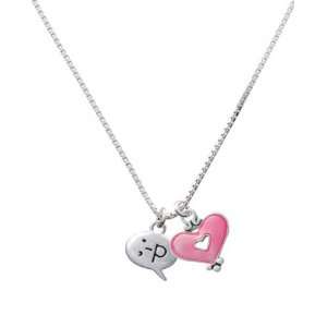  : P   Cheeky Emoticon and Trasnlucent Pink Heart Charm 