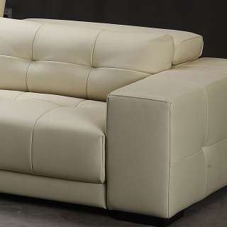 Large Contemporary Beige Sectional Leather Sofa w/ Adjustable Headrest 
