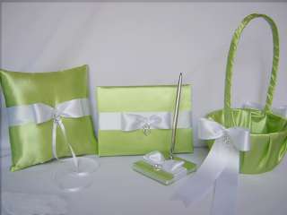Apple Lime Green Flower Girl Basket Pillow Guest Book  