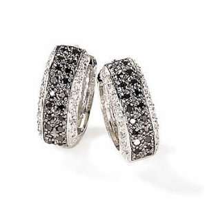   Silver Black And White Cubic Zirconia Hinge Hoop Earrings: Jewelry