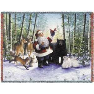  Santa in Forest With Wildlife Animals Throw Blanket: Home 